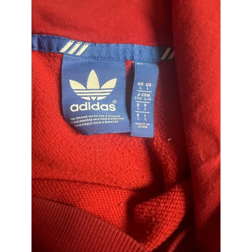 Adidas Originals Rubber Logo Trefoil Cross Neck Hoodie Red Mens Sz‎ L
